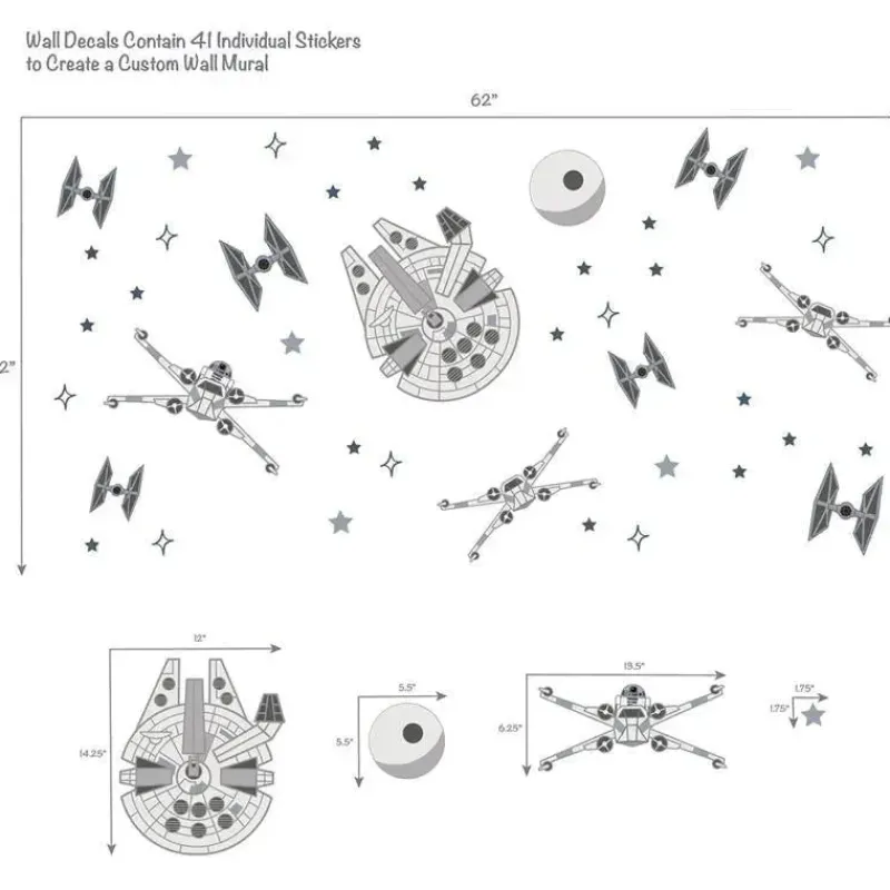 Lambs u0026 Ivy Star Wars*Lambs & Ivy - Wall Decal, Stars Wars Millennium Falcon Tie Fighters