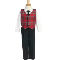 Lito Children's Wear Christmas Clothing*Lito - Baby Boy Plaid & Pant Set Christmas, Red/Black