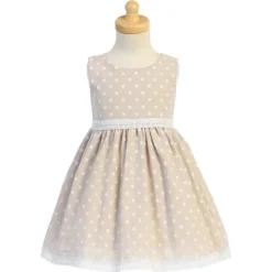 Lito Children's Wear Dresses|Baby Dresses & Skirts*Lito - Baby Girl Cotton Chambray Polka-Dot, Beige