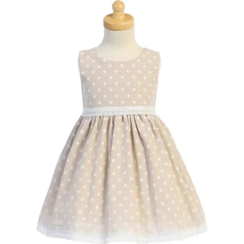 Lito Children's Wear Dresses|Baby Dresses & Skirts*Lito - Baby Girl Cotton Chambray Polka-Dot, Beige
