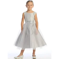 Lito Children's Wear Dresses|Baby Dresses & Skirts*Lito - Baby Girl Dress Shantung & Sparkle Tulle With Sequins V-Back Trim