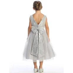 Lito Children's Wear Dresses|Baby Dresses & Skirts*Lito - Baby Girl Dress Shantung & Sparkle Tulle With Sequins V-Back Trim