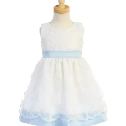 Lito Children's Wear Dresswear*Lito - Baby Girl Embroidered Mesh With Poly Silk Trims, Blue/White