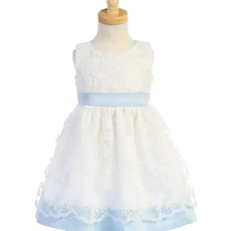 Lito Children's Wear Dresswear*Lito - Baby Girl Embroidered Mesh With Poly Silk Trims, Blue/White