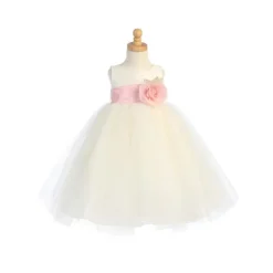 Lito Children's Wear Dresses|Baby Dresses & Skirts*Lito - Baby Girl Poly Silk & Tulle, White/Pink