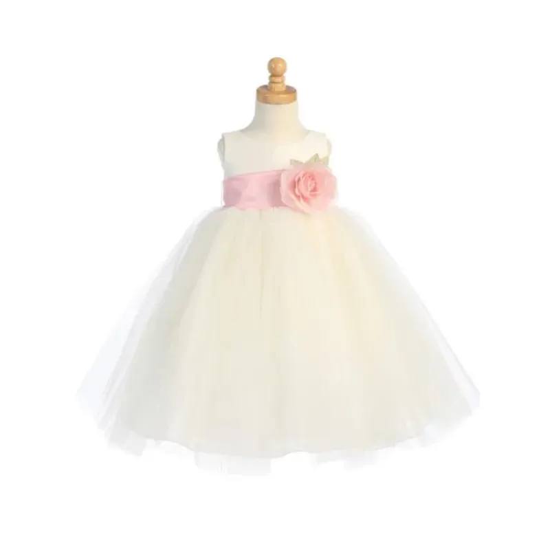 Lito Children's Wear Dresses|Baby Dresses & Skirts*Lito - Baby Girl Poly Silk & Tulle, White/Pink