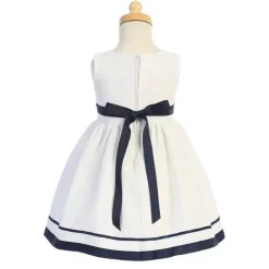 Lito Children's Wear Dresses|Baby Dresses & Skirts*Lito - Baby Girl Rayon Linen Dress With Bow, White/Navy