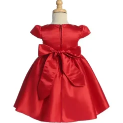 Lito Children's Wear Christmas Clothing*Lito - Baby Girl Satin dress with Beads & Rhinestone Trim, Christmas Red, 12-18M