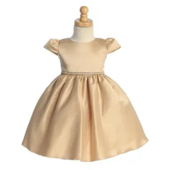 Lito Children's Wear Dresses|Baby Dresses & Skirts*Lito - Baby Girl Satin Dress With Beads & Rhinestone Trim, Gold