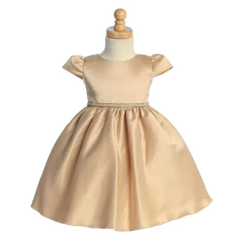 Lito Children's Wear Dresses|Baby Dresses & Skirts*Lito - Baby Girl Satin Dress With Beads & Rhinestone Trim, Gold