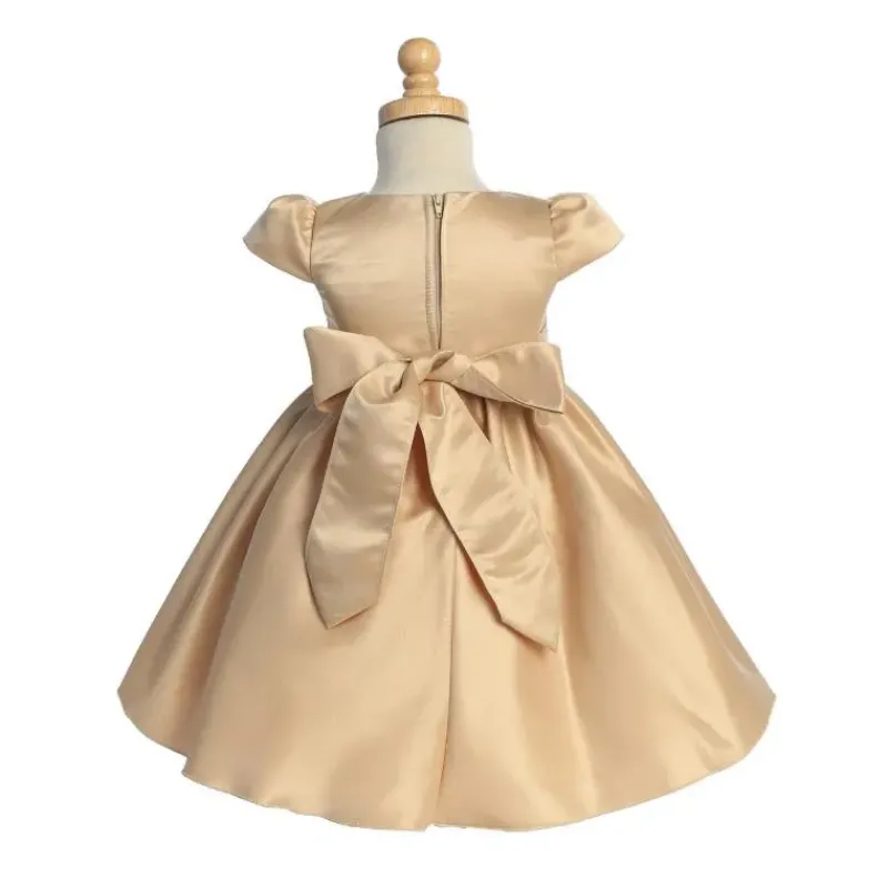 Lito Children's Wear Dresses|Baby Dresses & Skirts*Lito - Baby Girl Satin Dress With Beads & Rhinestone Trim, Gold