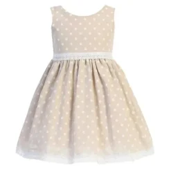 Lito Children's Wear Christmas Clothing*Lito - Baby Girls Khaki Cotton Chambray Polka-Dot