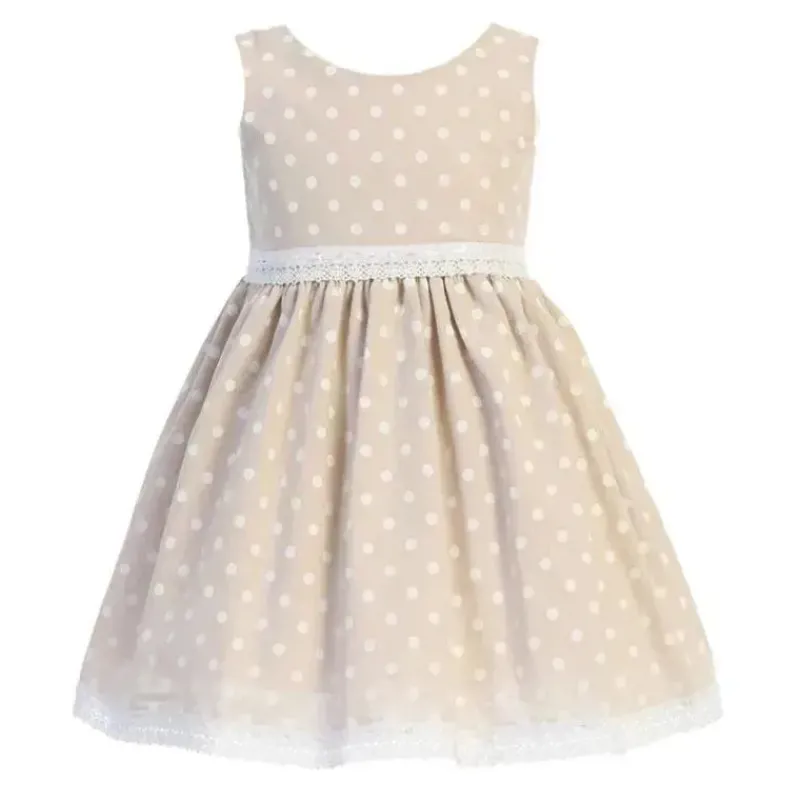 Lito Children's Wear Christmas Clothing*Lito - Baby Girls Khaki Cotton Chambray Polka-Dot