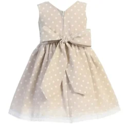 Lito Children's Wear Christmas Clothing*Lito - Baby Girls Khaki Cotton Chambray Polka-Dot