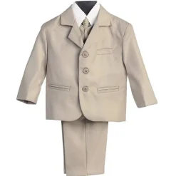 Lito Children's Wear Dresswear*Lito - Boy's 3 Button 5 Piece Khaki Suit With Shirt, Vest, And Tie