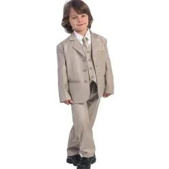 Lito Children's Wear Dresswear*Lito - Boy's 3 Button 5 Piece Khaki Suit With Shirt, Vest, And Tie