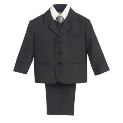 Lito Children's Wear Dresswear|Christmas Clothing*Lito - Boy's 3 Button 5 Piece Dark Grey Suit With Shirt, Vest, And Tie