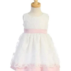 Lito Children's Wear Dresses|Baby Dresses & Skirts*Lito - Embroidered Mesh With Poly Silk Trims, Pink/White, 18-24M