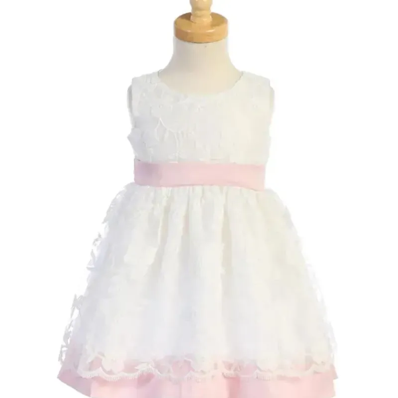 Lito Children's Wear Dresses|Baby Dresses & Skirts*Lito - Embroidered Mesh With Poly Silk Trims, Pink/White, 18-24M