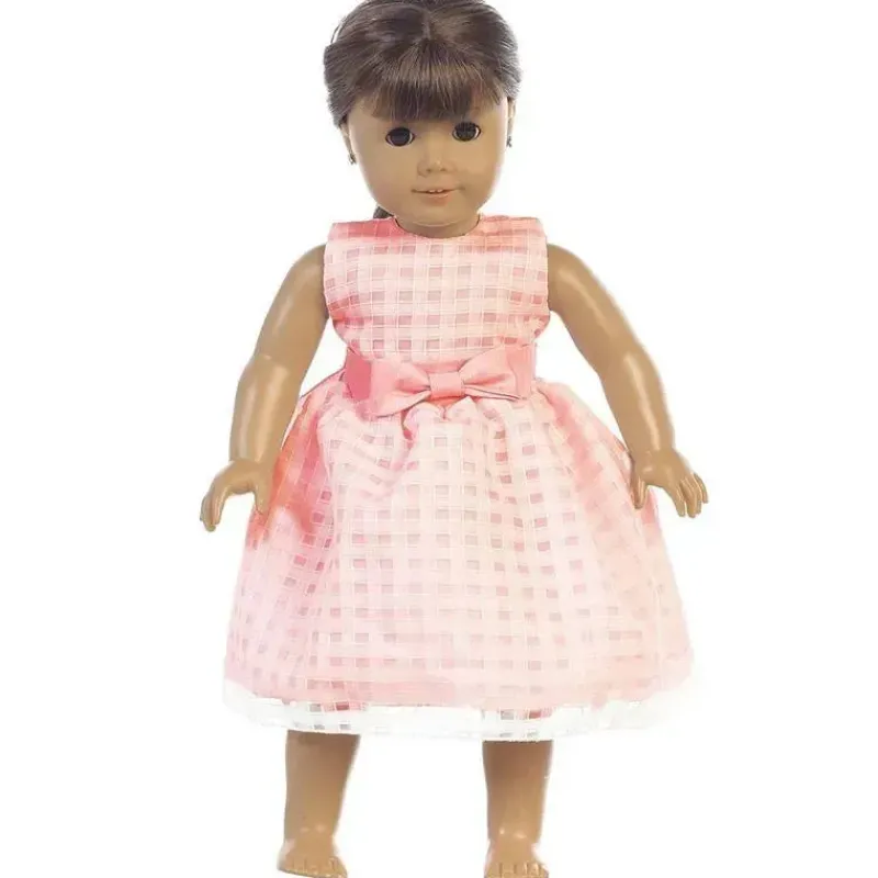 Lito Children's Wear Dolls Accessories|Dolls*Lito - Organza Dress With Burnout Squares Dolls Dress, Coral