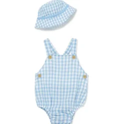 Little Me Baby Sets*- Baby Boy Check Sunsuit Hat, Blue