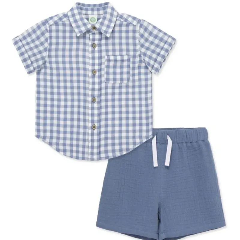 Little Me Baby Sets*- Baby Boy Check Woven Short Set, Blue