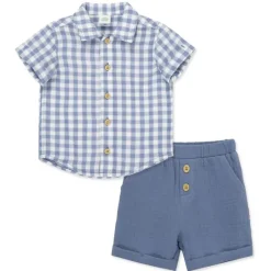 Little Me Baby Sets*- Baby Boy Check Short Set, Blue