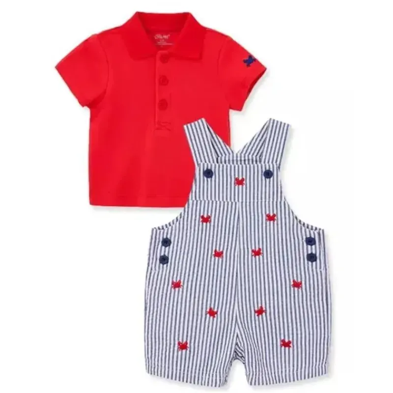 Little Me Baby Sets*- Baby Boy Crab Shortall Set, Blue/Red