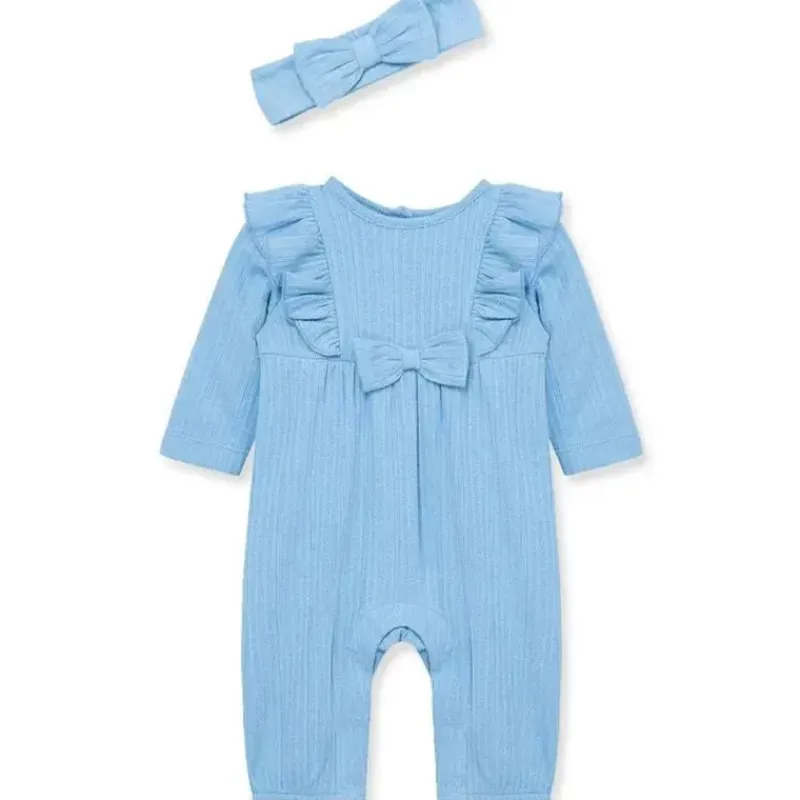 Little Me Baby Sets*- Baby Girl Blue Pointelle Knit Jumpsuit & Headband
