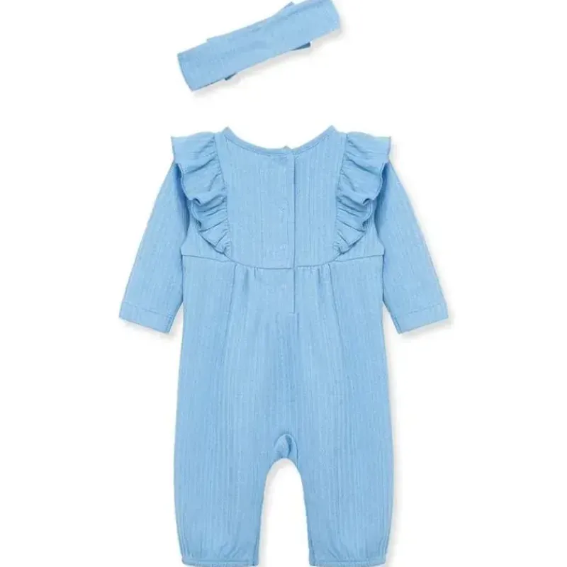 Little Me Baby Sets*- Baby Girl Blue Pointelle Knit Jumpsuit & Headband