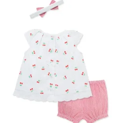 Little Me Baby Sets*- Baby Girl Cherry Eyelet Sunsuit, Pink