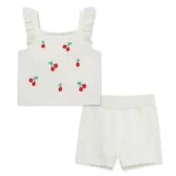 Little Me Baby Sets*- Baby Girl Cherry Pointelle Knit Set, Ivory
