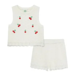 Little Me Baby Sets*- Baby Girl Cherry Pointelle Set, Ivory
