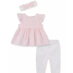 Little Me Baby Sets*- Baby Girl Daisy Eyelet Set, White/Pink