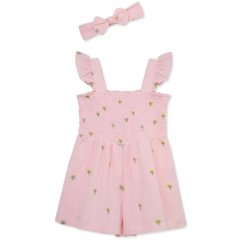 Little Me Baby Sets*- Baby Girl Floral Schiffli Woven Romper Pink