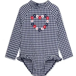 Little Me Baby Swimming Clothes*- Baby Girl Gingham 1-Piece Rashguard Swimsuit Blue