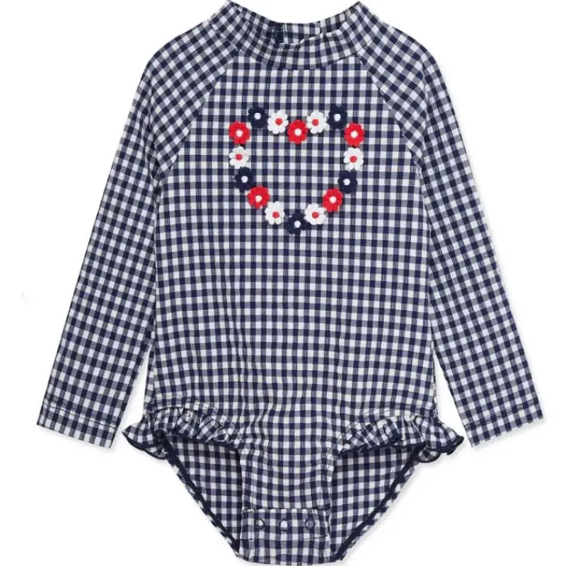 Little Me Baby Swimming Clothes*- Baby Girl Gingham 1-Piece Rashguard Swimsuit Blue