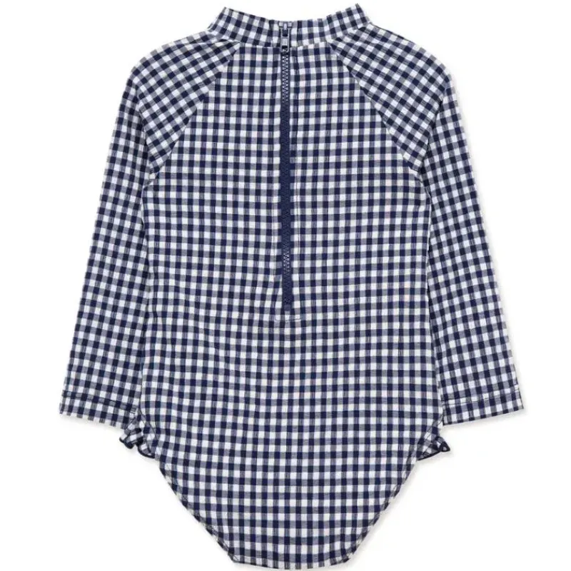 Little Me Baby Swimming Clothes*- Baby Girl Gingham 1-Piece Rashguard Swimsuit Blue
