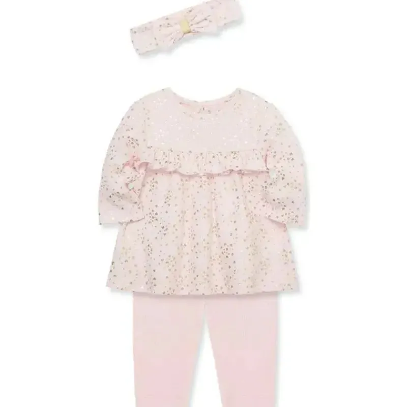 Little Me Baby Sets*- Baby Girl Pink Heart Shine Rib Knit Tunic Set