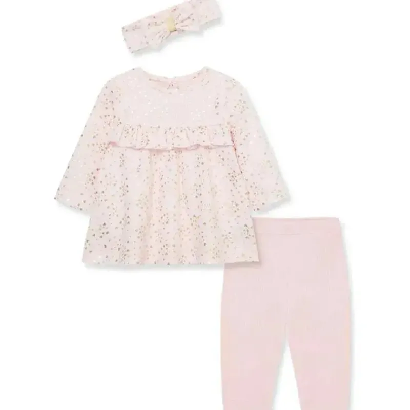 Little Me Baby Sets*- Baby Girl Pink Heart Shine Rib Knit Tunic Set