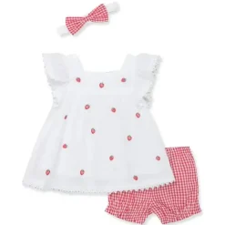 Little Me Baby Sets*- Baby Girl Strawberry Woven Short Set & Headband