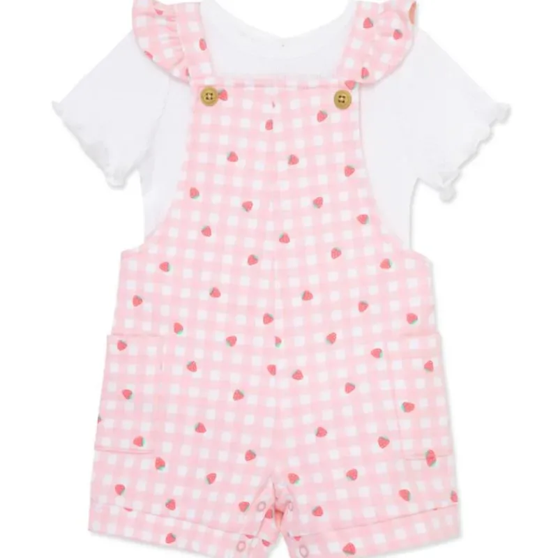 Little Me Baby Sets*- Baby Girl Strawberry Knit Shortall Set Pink