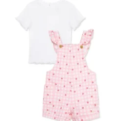 Little Me Baby Sets*- Baby Girl Strawberry Knit Shortall Set Pink