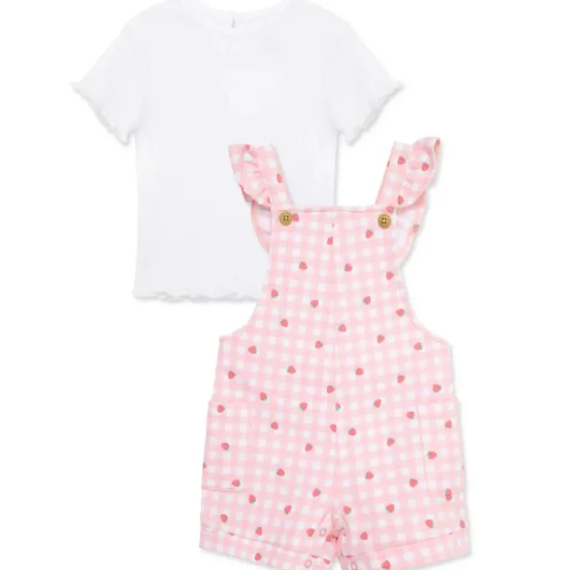 Little Me Baby Sets*- Baby Girl Strawberry Knit Shortall Set Pink