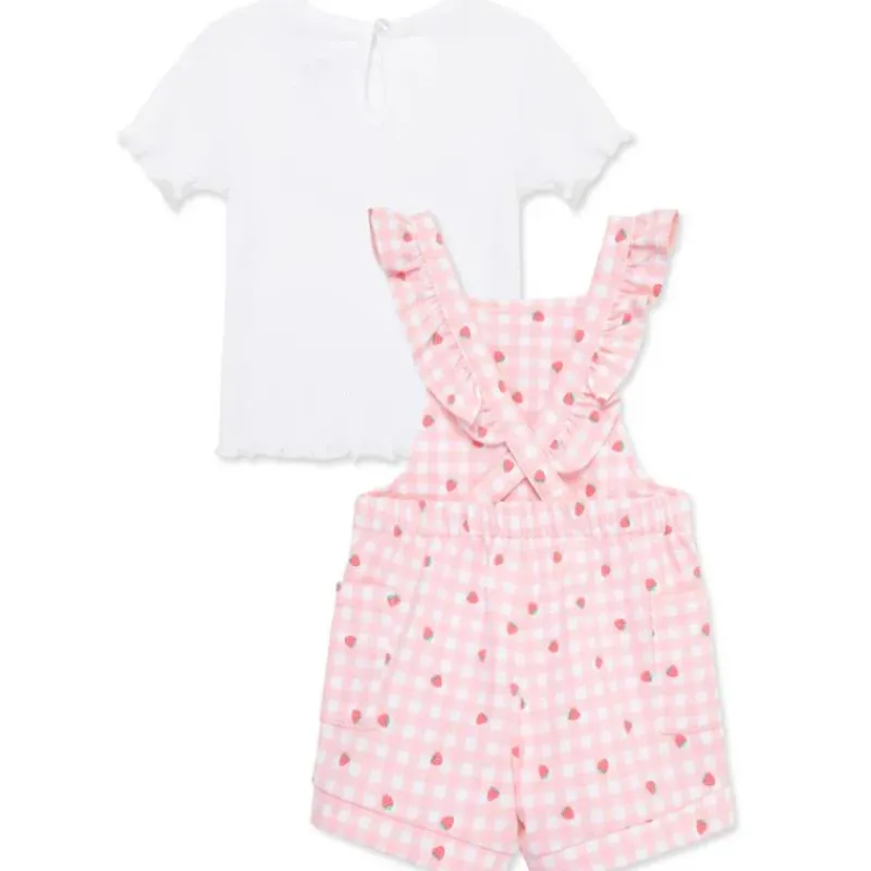 Little Me Baby Sets*- Baby Girl Strawberry Knit Shortall Set Pink