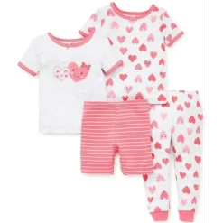 Little Me Baby Sleepwear*- Hearts 4 Pieces Cotton Pajamas, Heather Gray