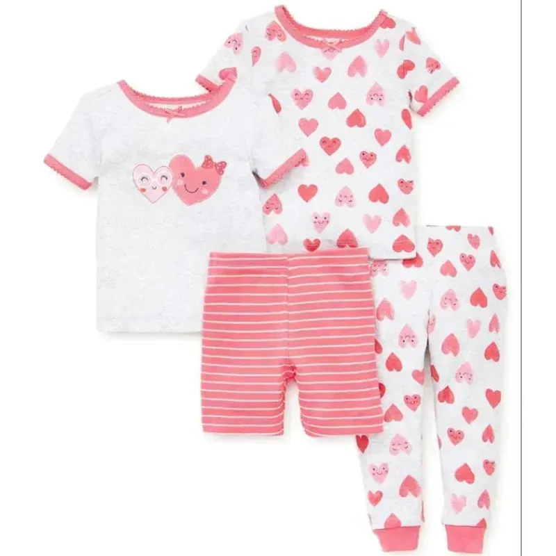 Little Me Baby Sleepwear*- Hearts 4 Pieces Cotton Pajamas, Heather Gray