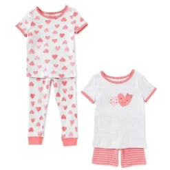 Little Me Baby Sleepwear*- Hearts 4 Pieces Cotton Pajamas, Heather Gray