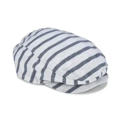 Little Me Baby Hats*- Heather Grey And Navy Stripe Cabbie Hat