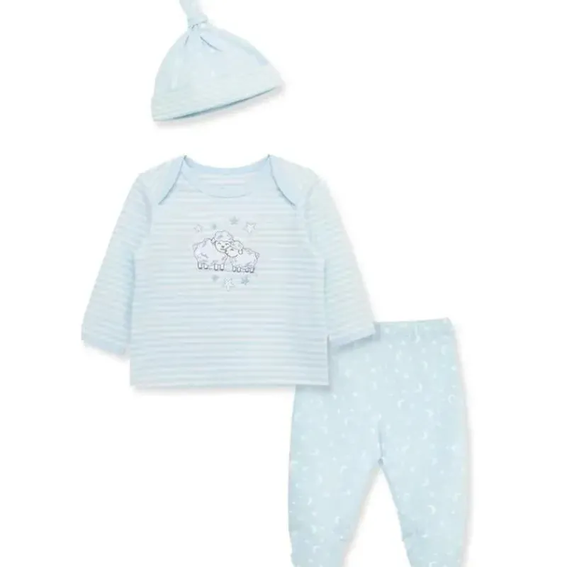 Little Me Baby Sets*- Little Lambs Interlock Knit Lap-Shoulder Set & Hat